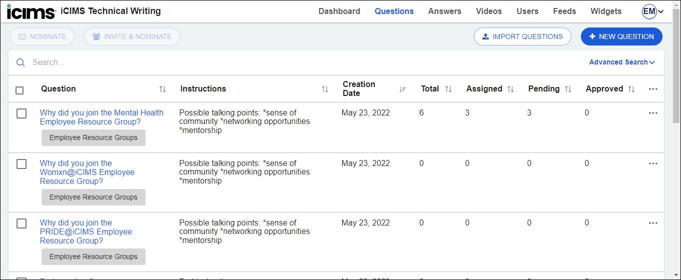 Creating Questions and Requesting Videos in iCIMS Video Studio