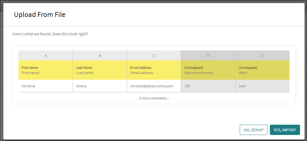 An image that displays unmapped upload fields.