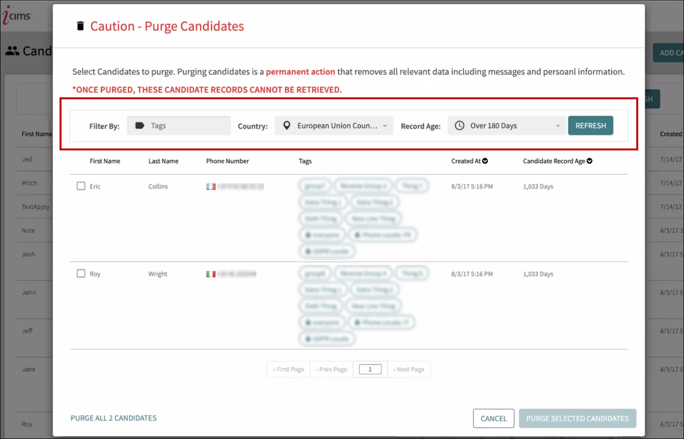 An image that displays the purging filters.