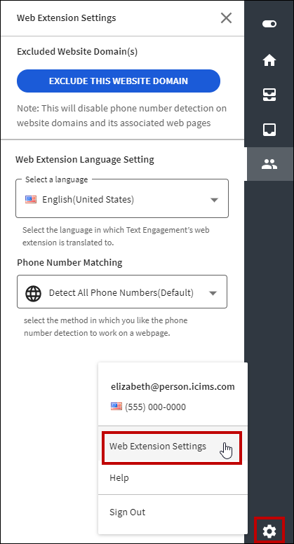 An image that displays the Web Extension Settings.