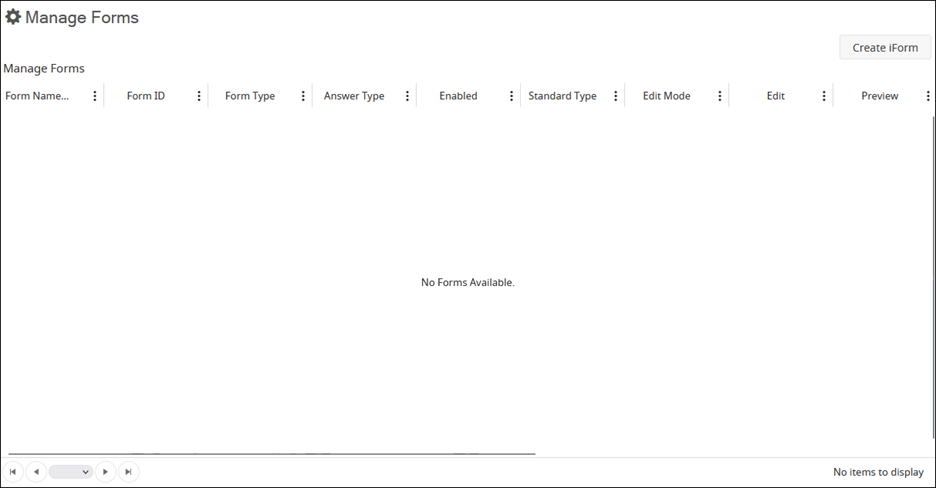 Manage iForms page