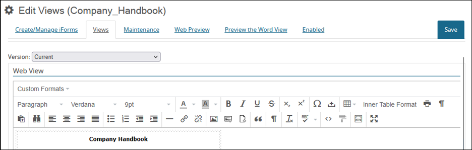 Edit Views (Form ID) page