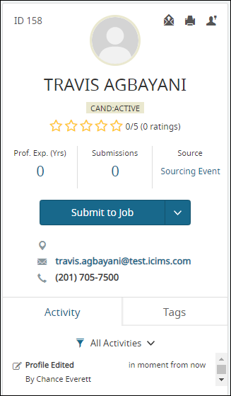 An image highlighting the profile card on a candidate's Person Profile.