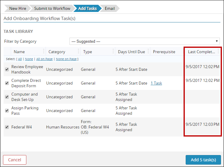 An image of the new task completed date column displays.