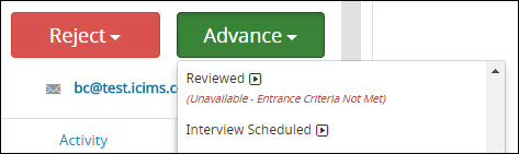 A shorter error message displays beside any status for which the candidate does not meet prerequisites.