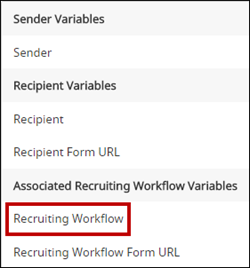 The Add Variable drop down menu with Recruiting Workflow highlighted.