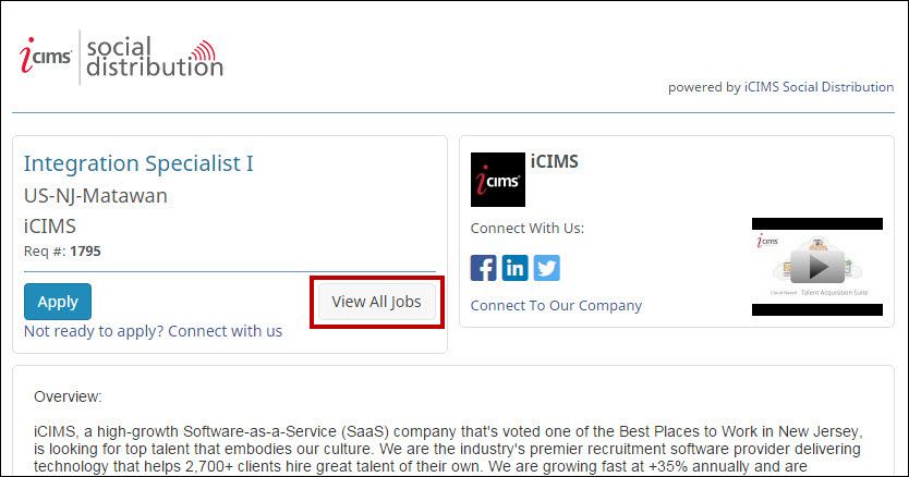 An image highlighting the View All Jobs link on a Job Post.