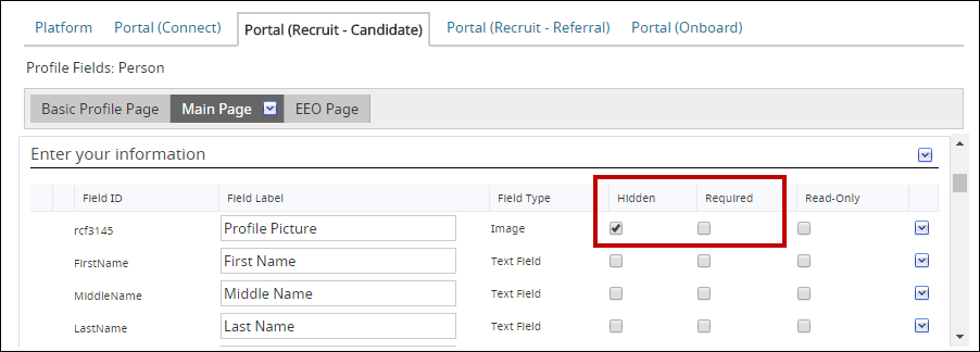 The Candidate Profile Page in System Configuration