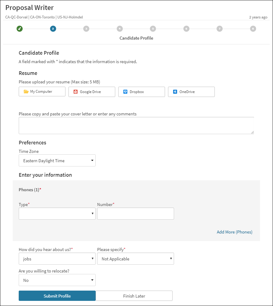 The Candidate Profile Page on the portal