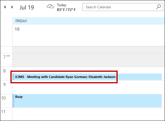 An image that displays an example meeting on a Microsoft calendar.