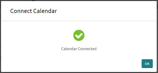 An image that displays a Calendar Connected confirmation message.