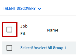 The Talent Discovery table header with the selection checkbox highlighted