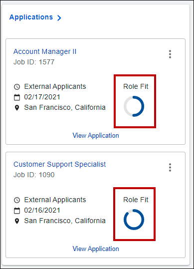 Example Job Fit indicators on a Dynamic Candidate Profile