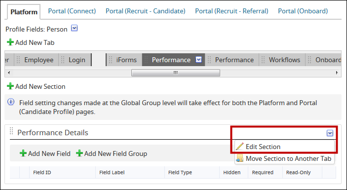 An image of the Edit Section button highlighted in System Configuration.