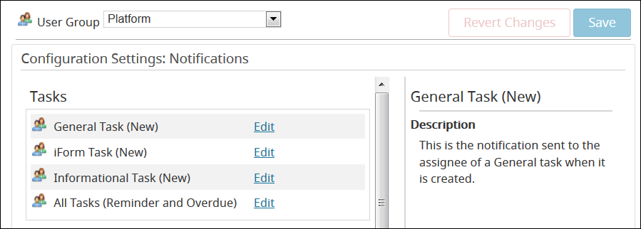 An image that displays the non-onboard Task Notification templates.