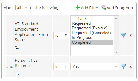 An image that shows the entrance criteria filters used in this scenario.