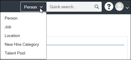 quick search bar and dropdown with profile categories