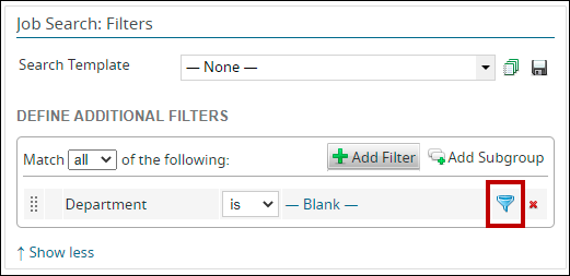 An example search form with the Dynamic Filtering icon highlighted