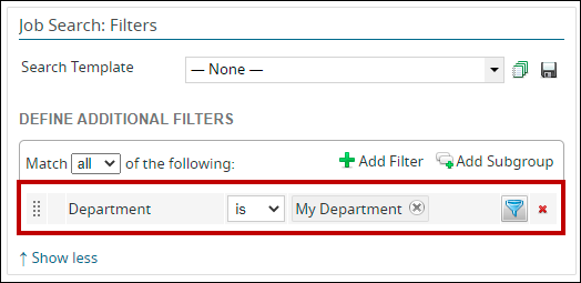 An example Department filter using dynamic filtering