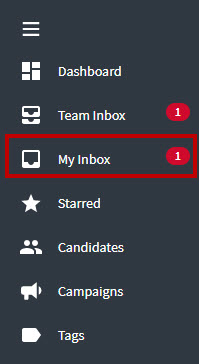 An unread message badge highlighted beside the My Inbox option of the left-side menu