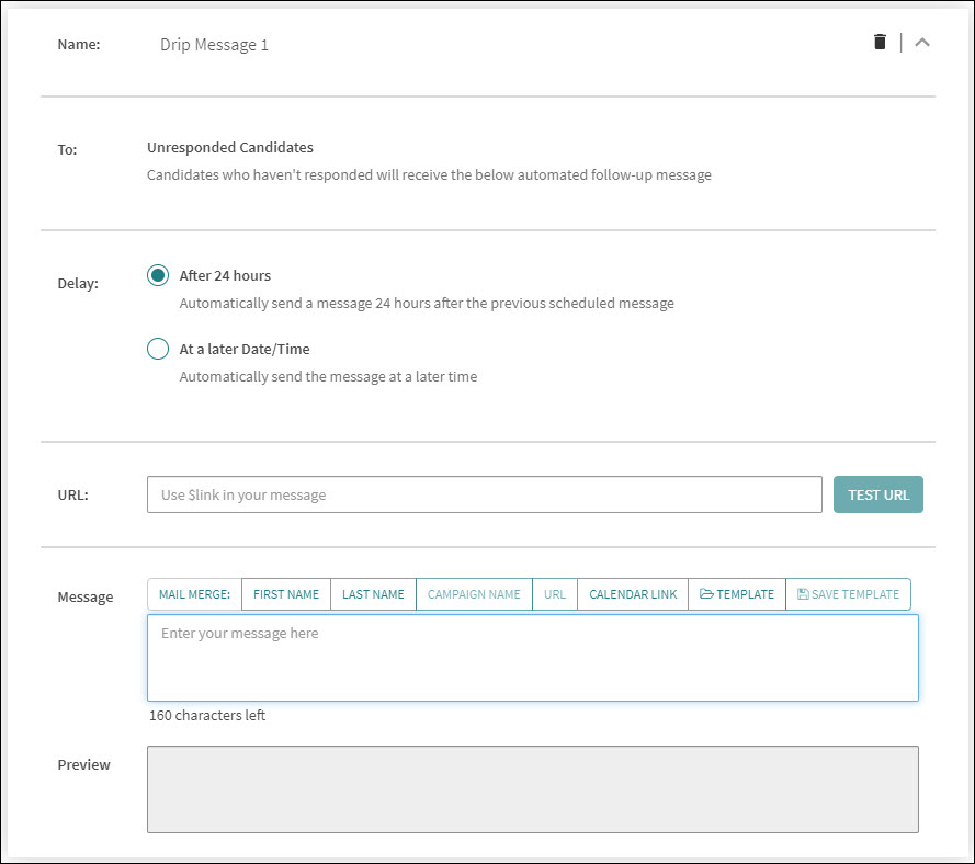 The Drip Message form