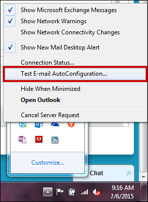 An image that displays the Test E-mail AutoConfiguration option.