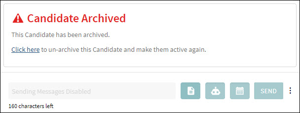 An image that displays the Candidate Archived profile message.