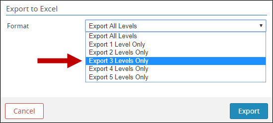 An image of the export to Excel popup displays.
