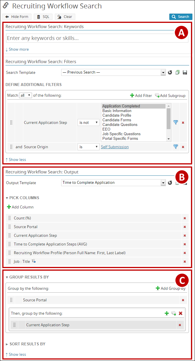 An image of the search form for an incomplete application search.