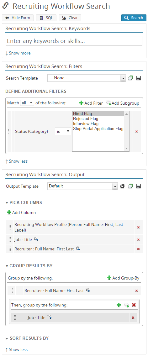 An image that displays the search form criteria to produce the sample search.