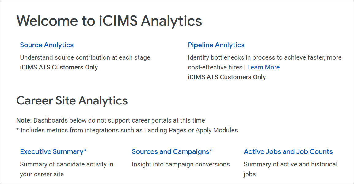 The main iCIMS Analytics page