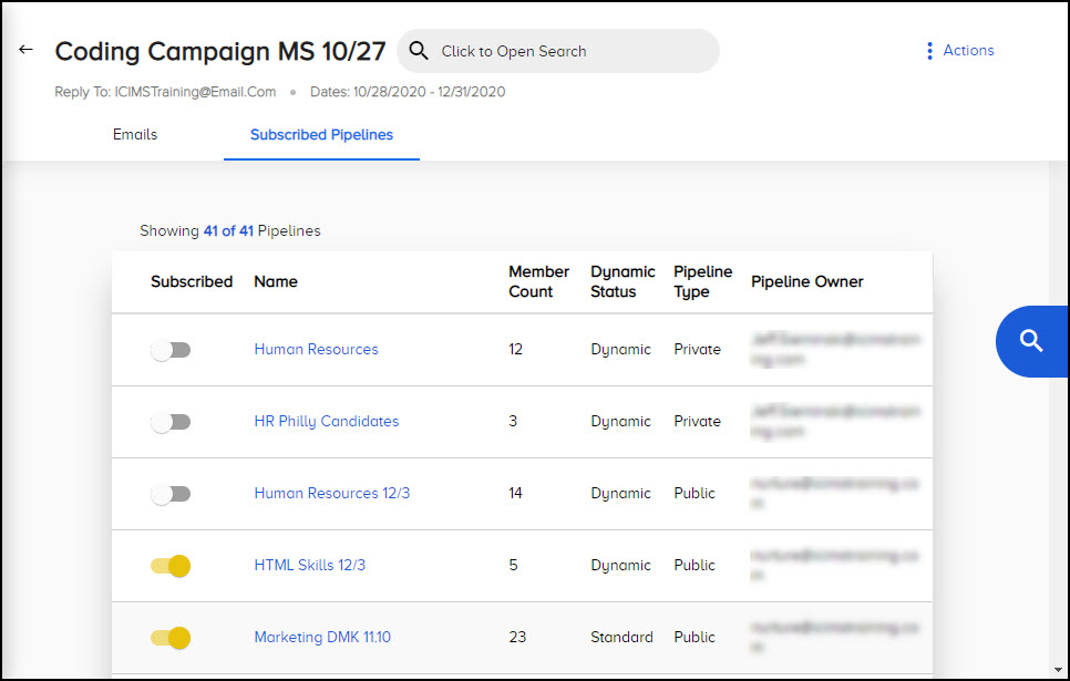 The Subscribed Pipelines tab