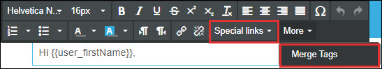 Merge Tags and Special Links from the text-editing ribbon