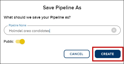 The Create button in the Save Pipeline As window.