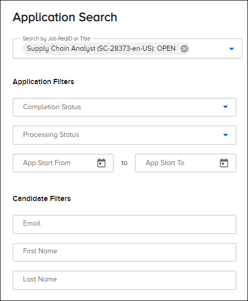 The filters in the Application Search panel