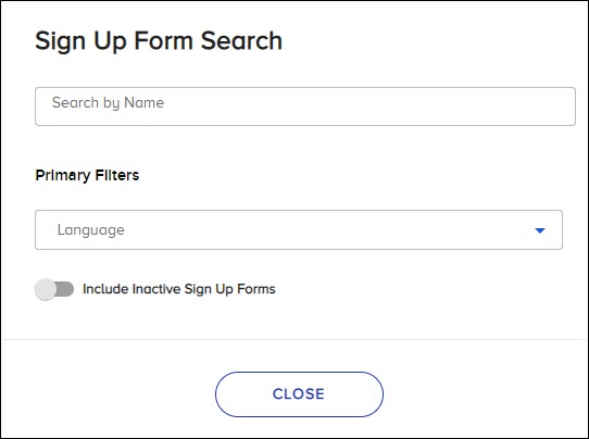 The Sign-Up Form Search panel