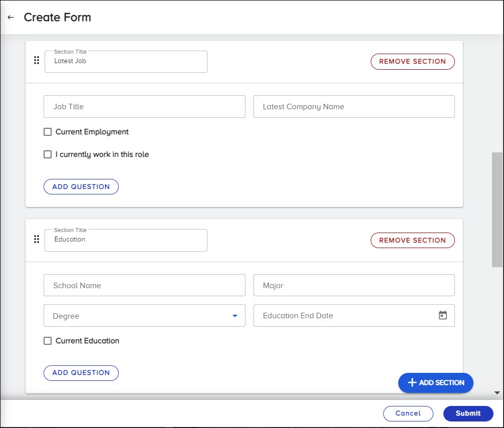 The Create Form page