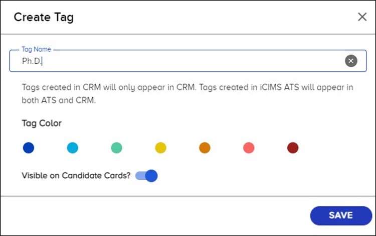 The Create Tag window.