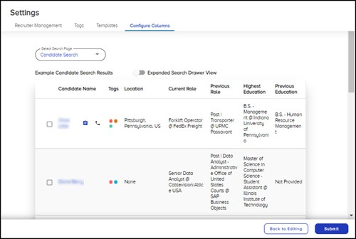 Configure Columns preview display