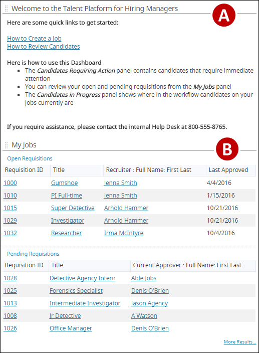 An image of the first column of the hiring manager dashboard displays.