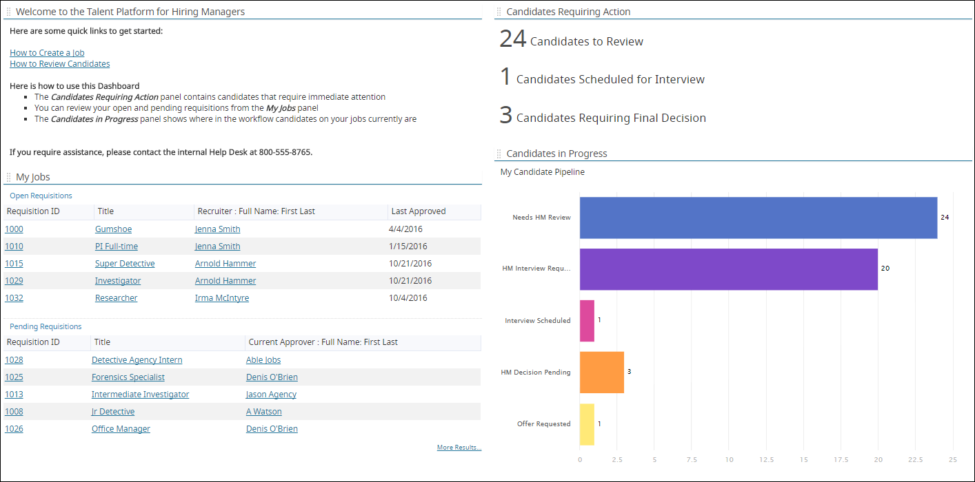 An image of an example hiring manager dashboard displays.