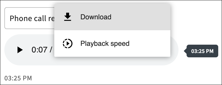 Voicemail with Download and Playback Speed options displayed