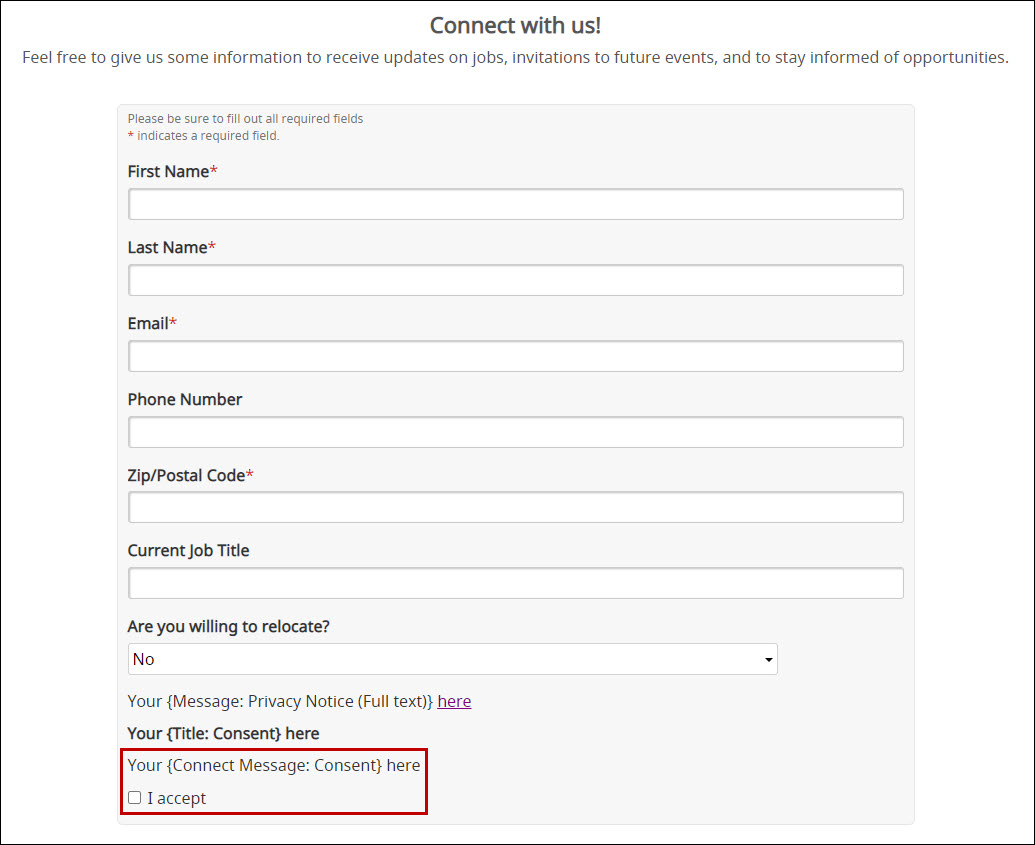 An image of the time-based and job-based consent options in context on a CRM portal.