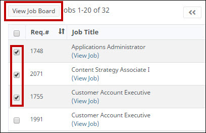 An image of the Social Distribution Jobs tab with the View Job Board button highlighted.