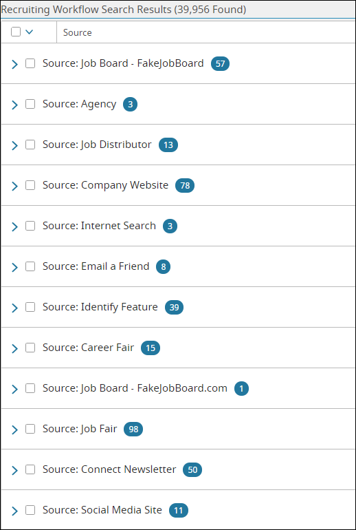 An example of search results generated from a source cleanup search