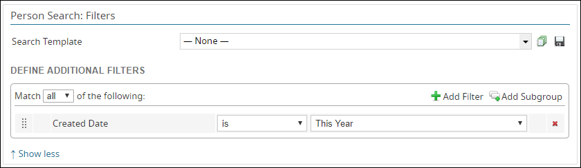 The Filters section of the search form for the candidate source example report