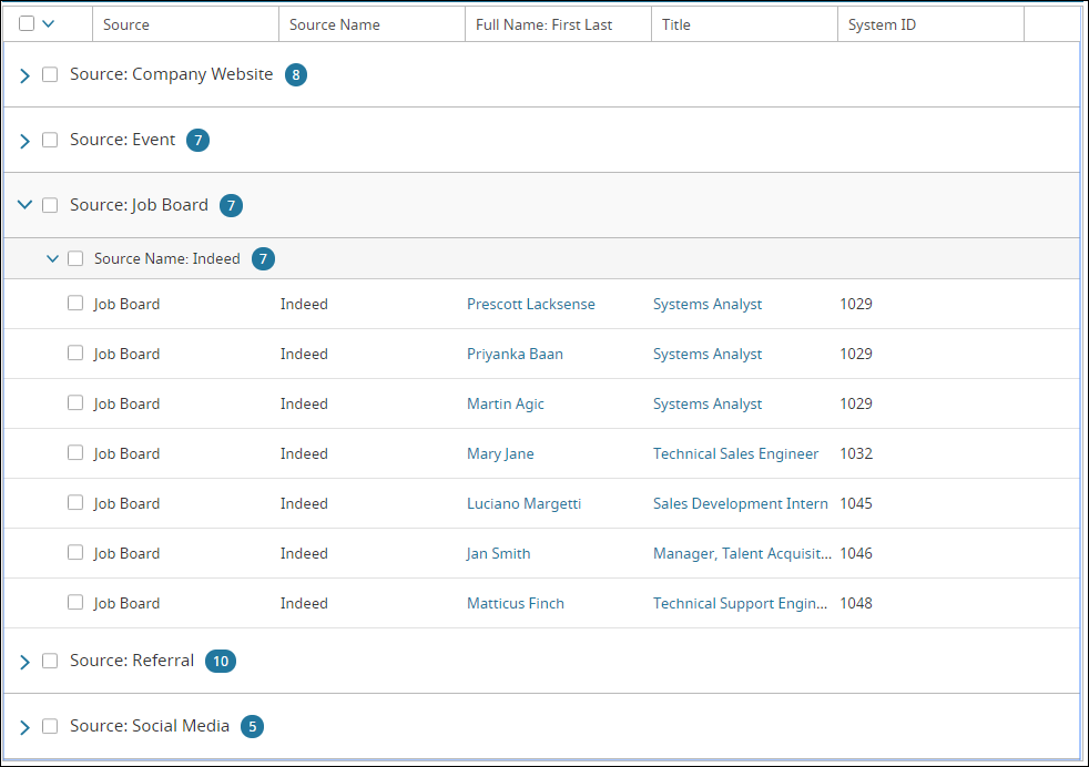 Example search results for the source of hire example report