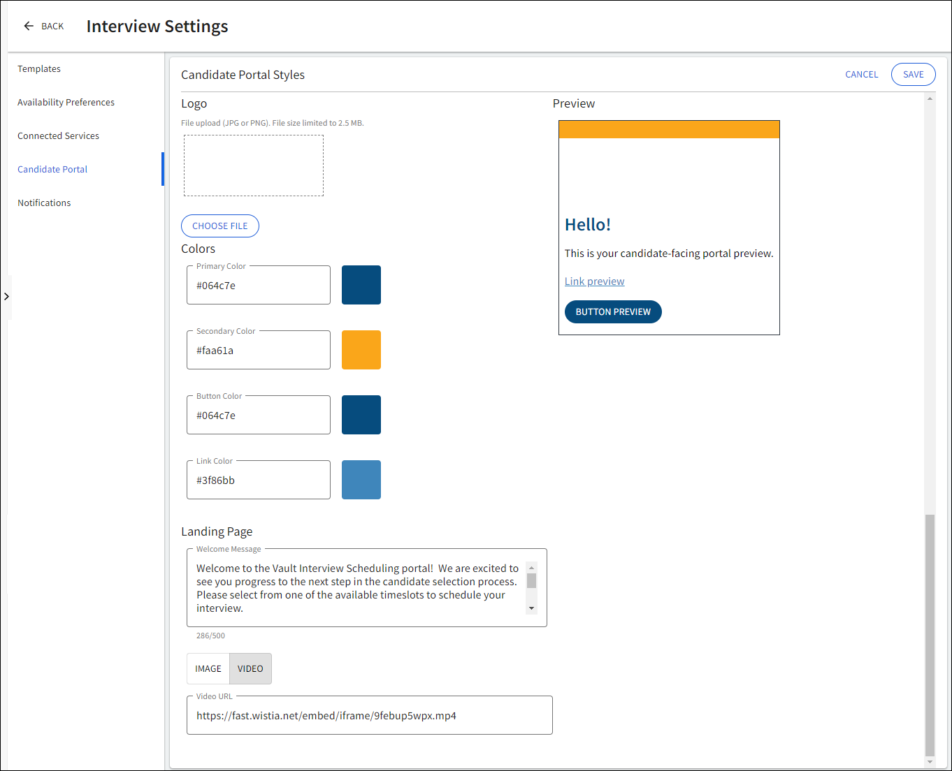 Candidate Portal tab