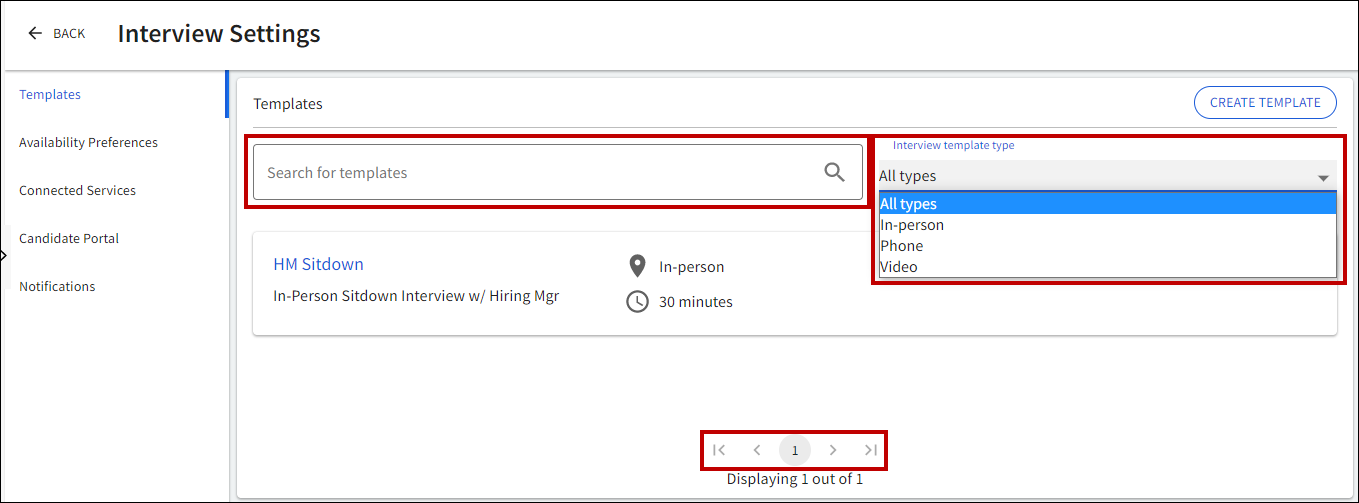 Template search screen