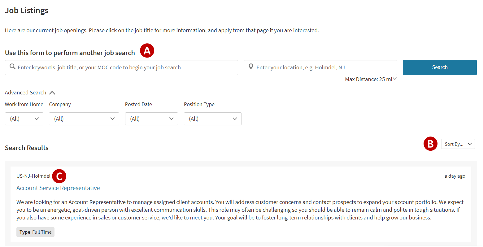 An image that shows job listings on a career portal in context.